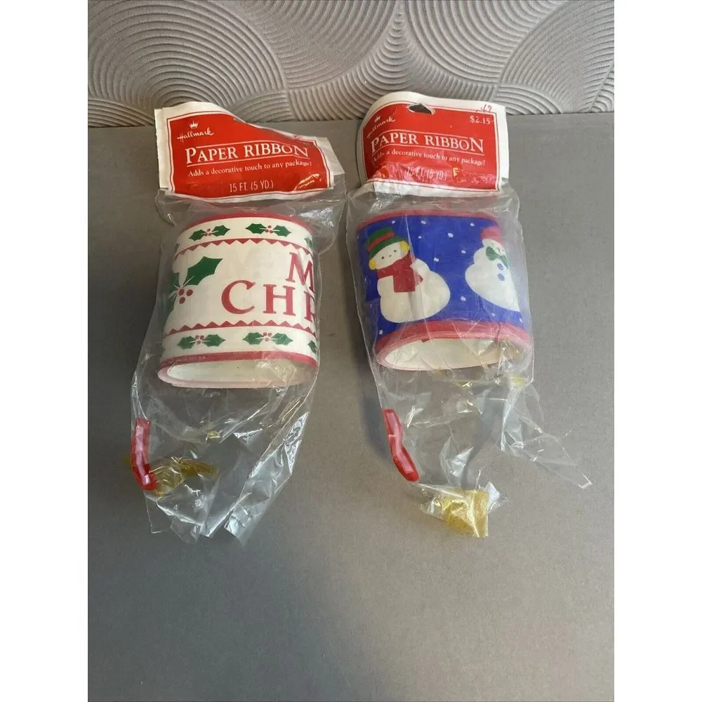 Vintage Christmas Hallmark Paper Ribbon Red White 5yds.‎ Lot of 2. Some Missing